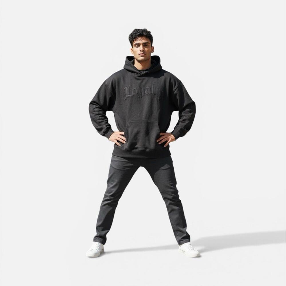 Copper Rivet "Loyalty" Black Cotton Fleece Pullover Hoodie Pockets XL Men's